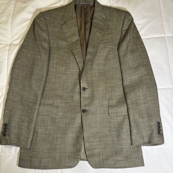 HICKEY FREEMAN WOOL SILK LINEN TAN SPORT COAT Sz 42L Single Breast Two Button - Picture 6 of 15